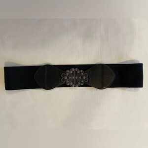 Black 3” Stretch Belt With Floral Buckle Size L/XL